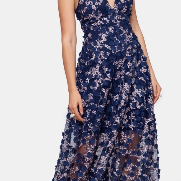 Xscape Navy and Blush floral gown - Picture 3 of 8